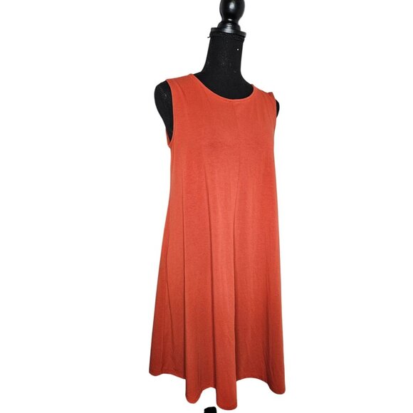 2/$35- Uniqlo Sleeveless Rust Orange A-Line/Swing Dress Women Small Minimalist - Picture 6 of 9